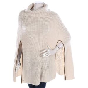 RLL Ralph Lauren Beige Cowl Neck Knit Poncho Cape Sweater O/S